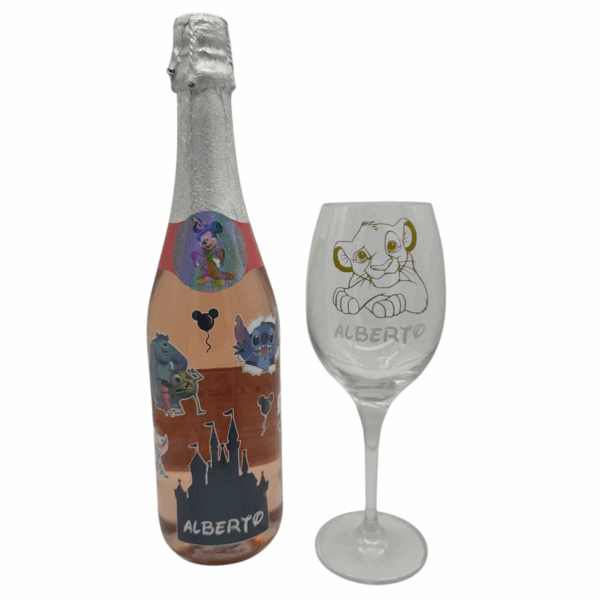 BOTELLA DE VINO CON STICKER + COPA